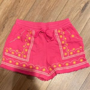 NWT women’s Anthropologie pink and yellow embroidered shorts small